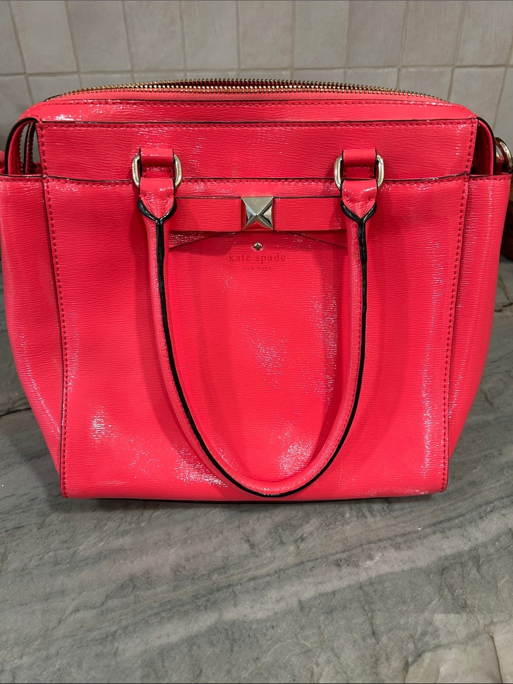 kate spade Vibrant Pink Patent Leather Satchel with Gold Hardware